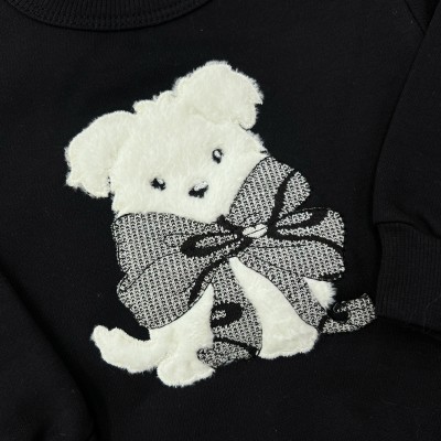  Conj. Casaco de Moletom Cachorrinho com Laço e Calça Legging - Preto